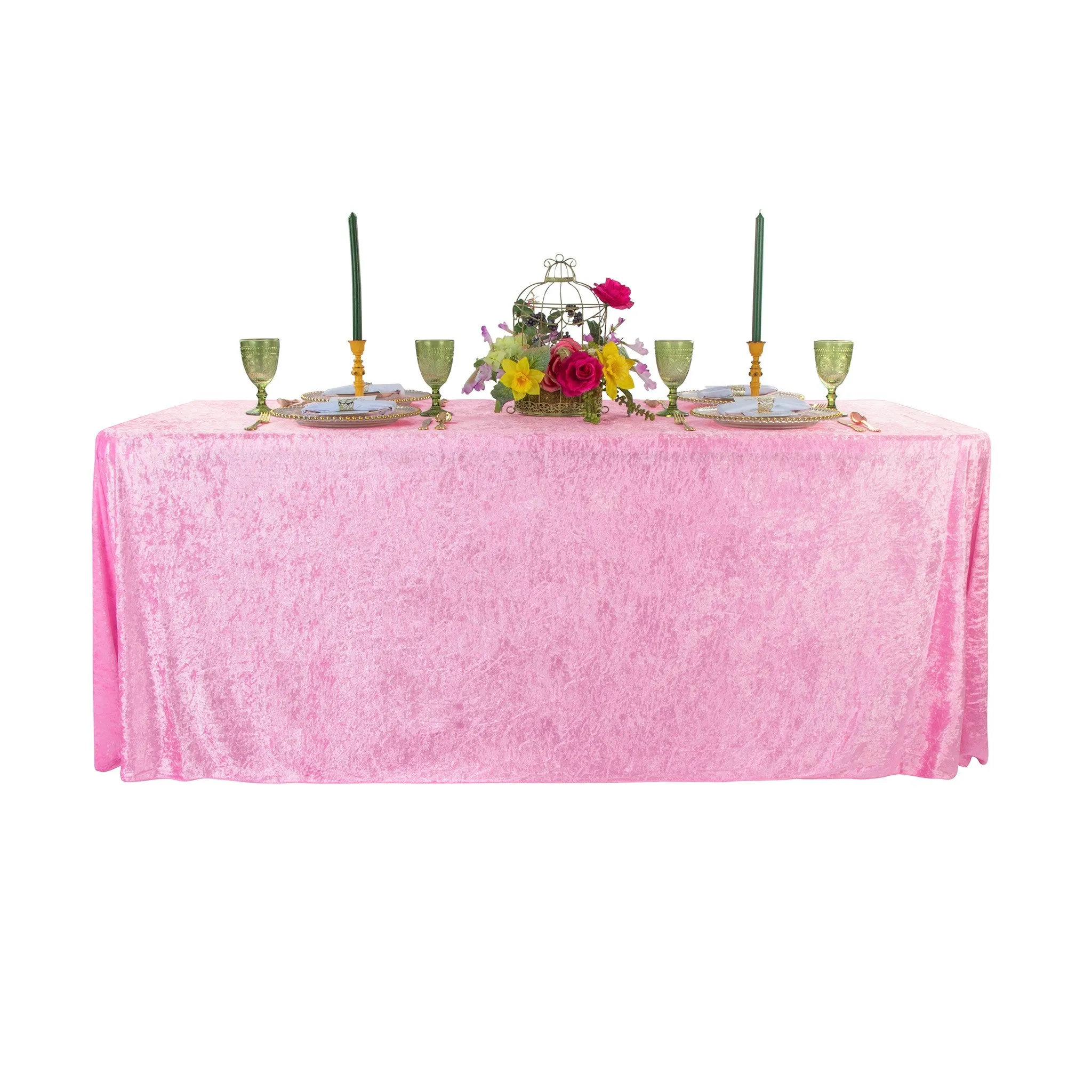 Velvet 90"x156" Rectangular Tablecloth - Pink