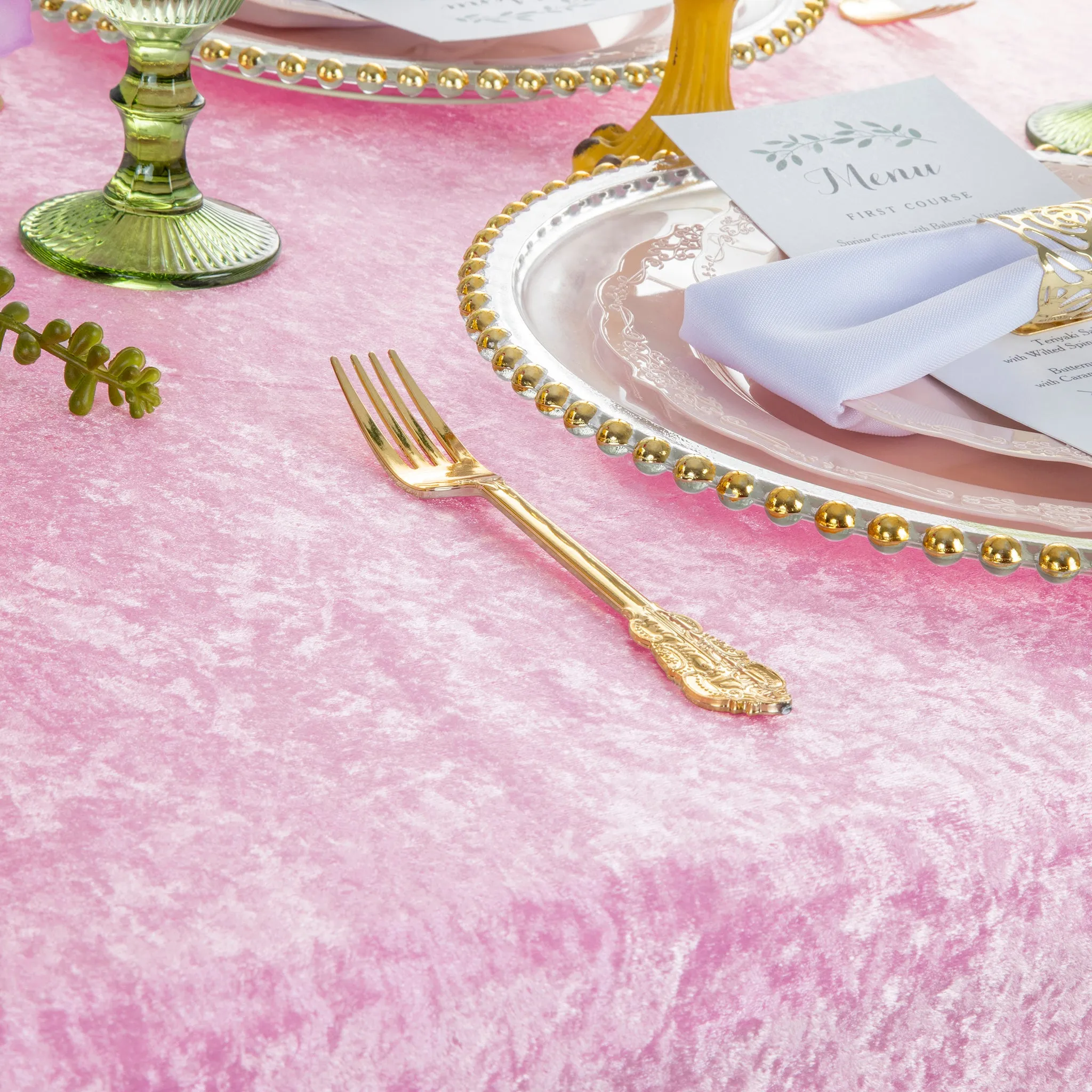 Velvet 90"x156" Rectangular Tablecloth - Pink