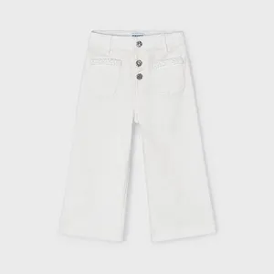 Wide Leg Twill Trousers - Natural