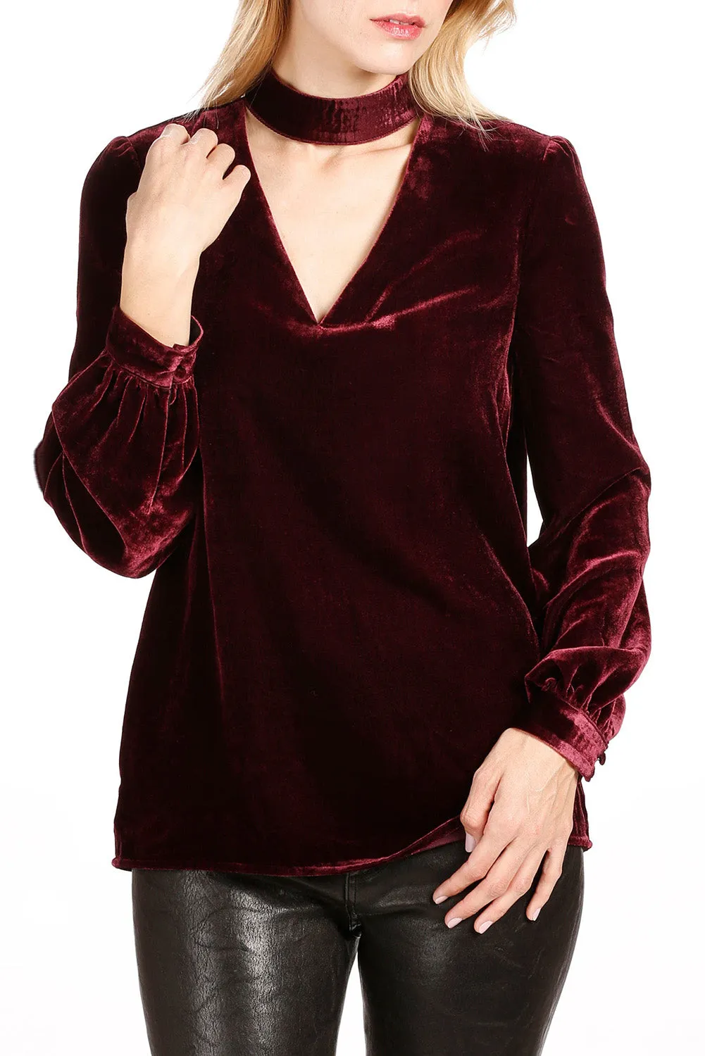 Women's Choker Neck Hollow-out Velvet Blouse